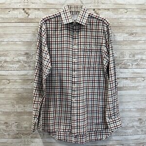 Charles Tyrwhitt Mens 15 x 35 Shirt Light Flannel Cotton & Wool Blue & Red Plaid